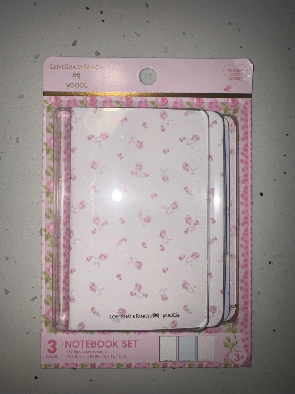 Loveshackfancy x yoobi Pink Floral 3-Pack Notebook Set